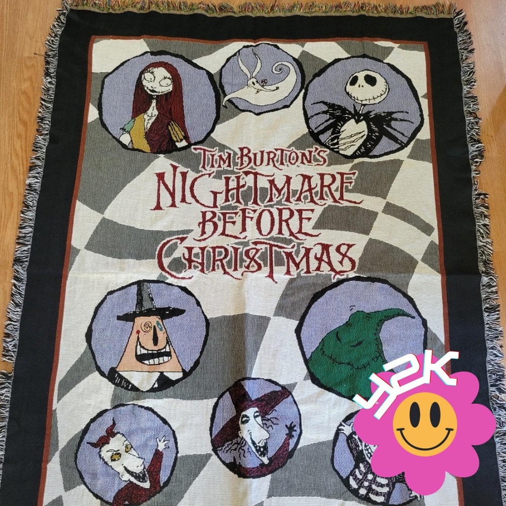 Nightmare Before Christmas Tapestry Disney Vintage Y2K Woven Throw Blanket 65x52